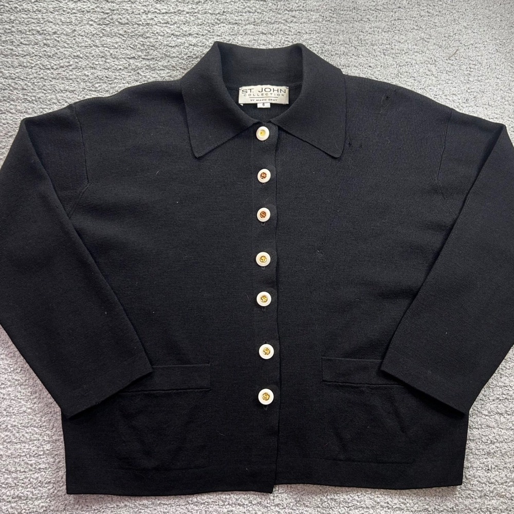 vintage 90s St John by Marie Gray Santana knit collared cardigan Sz 6 flaw y2k
